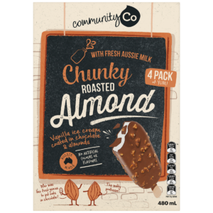 Community Co Chocolate Coated Vanilla Ice Cream with Roasted Almonds 4 Pack