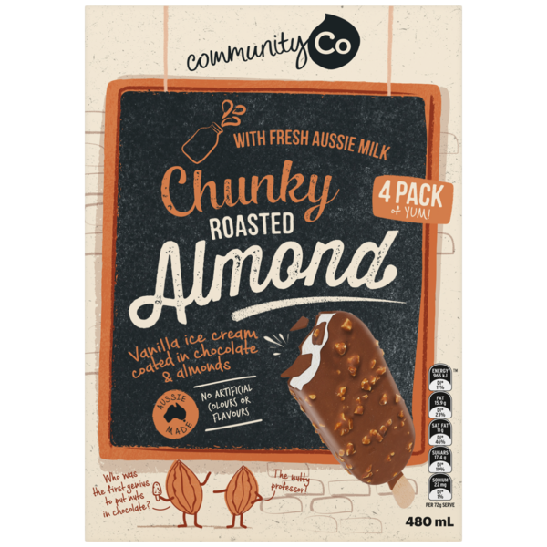 Community Co Chocolate Coated Vanilla Ice Cream with Roasted Almonds 4 Pack